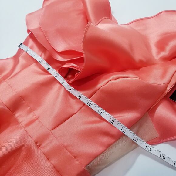 Sherri Hill Coral Formal Dress with Ruffles Fit & Flare Side Sheer Pockets - Picture 6 of 12